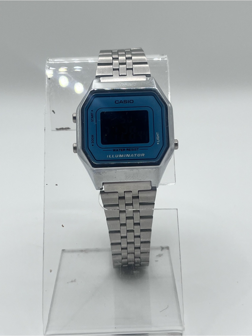 Casio Silver retro Watch with Blue Dial